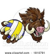 Vector Illustration of Boar Razorback Hog Volleyball Volley Ball Mascot by AtStockIllustration