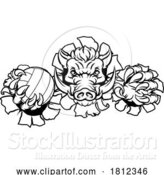 Vector Illustration of Boar Razorback Hog Volleyball Volley Ball Mascot by AtStockIllustration