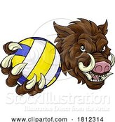 Vector Illustration of Boar Razorback Hog Volleyball Volley Ball Mascot by AtStockIllustration