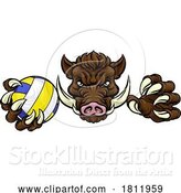 Vector Illustration of Boar Razorback Hog Volleyball Volley Ball Mascot by AtStockIllustration