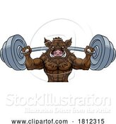 Vector Illustration of Boar Razorback Hog Weight Lifting Gym Mascot by AtStockIllustration