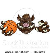 Vector Illustration of Boar Wild Hog Razorback Warthog Basketball Mascot by AtStockIllustration