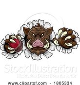Vector Illustration of Boar Wild Hog Razorback Warthog Pig Cricket Mascot by AtStockIllustration