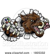 Vector Illustration of Boar Wild Hog Razorback Warthog Pig Gaming Mascot by AtStockIllustration