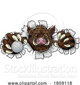 Vector Illustration of Boar Wild Hog Razorback Warthog Pig Golf Mascot by AtStockIllustration