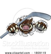 Vector Illustration of Boar Wild Hog Razorback Warthog Pig Hockey Mascot by AtStockIllustration