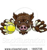Vector Illustration of Boar Wild Hog Razorback Warthog Pig Tennis Mascot by AtStockIllustration