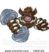 Vector Illustration of Boar Wild Razorback Warthog Weight Lifting Mascot by AtStockIllustration