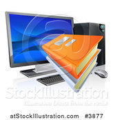 Vector Illustration of Books Flying Through a Computer Screen by AtStockIllustration