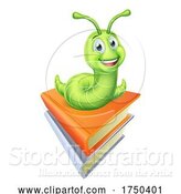 Vector Illustration of Bookworm Caterpillar Worm on Book Pile by AtStockIllustration
