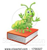 Vector Illustration of Bookworm Worm Caterpillar on Book Stack by AtStockIllustration