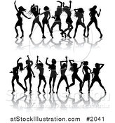 Vector Illustration of Borders of Black Silhouetted Women Dancing by AtStockIllustration