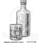 Vector Illustration of Bottle and Glass with Ice Drink Vintage Drawing by AtStockIllustration