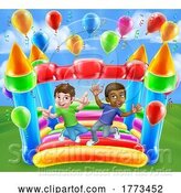 Vector Illustration of Bouncy House Castle Jumping Boys Children by AtStockIllustration