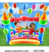 Vector Illustration of Bouncy House Castle Jumping Boys Children by AtStockIllustration