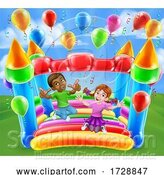 Vector Illustration of Bouncy House Castle Jumping Girl Boy Children by AtStockIllustration