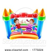 Vector Illustration of Bouncy House Castle Jumping Girl Boy Children by AtStockIllustration