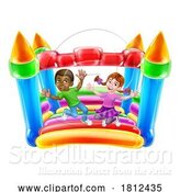 Vector Illustration of Bouncy House Castle Jumping Girl Boy Children by AtStockIllustration