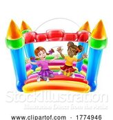 Vector Illustration of Bouncy House Castle Jumping Girls Children by AtStockIllustration