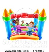 Vector Illustration of Bouncy House Castle Jumping Girls Children by AtStockIllustration