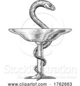 Vector Illustration of Bowl of Hygieia Snake Medical Pharmacist Icon by AtStockIllustration