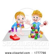 Vector Illustration of Boy and Girl Playing with Blocks and Car by AtStockIllustration