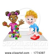 Vector Illustration of Boy and Girl Playing with Car and Blocks by AtStockIllustration