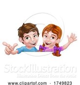 Vector Illustration of Boy Girl Kid Children Peeking over Sign by AtStockIllustration