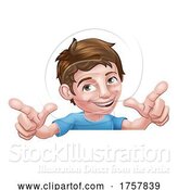 Vector Illustration of Boy Kid Child Peeking over Sign Pointing by AtStockIllustration