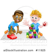 Vector Illustration of Boys Playing with Blocks and a Toy Car by AtStockIllustration