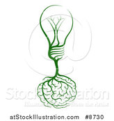 Vector Illustration of Brain Roots with a Green Light Bulb by AtStockIllustration
