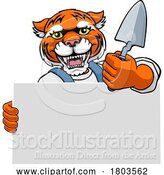 Vector Illustration of Bricklayer Tiger Trowel Tool Handyman Mascot by AtStockIllustration