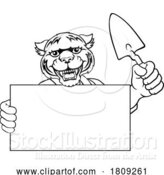 Vector Illustration of Bricklayer Tiger Trowel Tool Handyman Mascot by AtStockIllustration