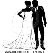 Vector Illustration of Bride and Groom Couple Wedding Dress Silhouettes by AtStockIllustration