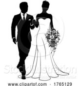 Vector Illustration of Bride and Groom Couple Wedding Dress Silhouettes by AtStockIllustration