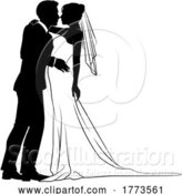 Vector Illustration of Bride and Groom Couple Wedding Dress Silhouettes by AtStockIllustration