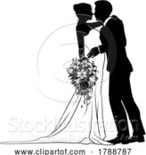 Vector Illustration of Bride and Groom Couple Wedding Dress Silhouettes by AtStockIllustration