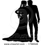 Vector Illustration of Bride and Groom Couple Wedding Dress Silhouettes by AtStockIllustration