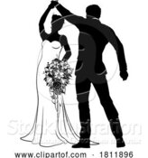 Vector Illustration of Bride and Groom Couple Wedding Dress Silhouettes by AtStockIllustration