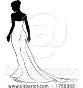 Vector Illustration of Bride Bridal Wedding Dress Silhouette Lady Design by AtStockIllustration