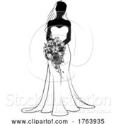 Vector Illustration of Bride Bridal Wedding Dress Silhouette Lady Design by AtStockIllustration