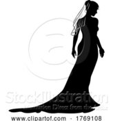 Vector Illustration of Bride Bridal Wedding Dress Silhouette Lady Design by AtStockIllustration