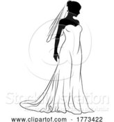 Vector Illustration of Bride Bridal Wedding Dress Silhouette Lady Design by AtStockIllustration