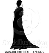 Vector Illustration of Bride Bridal Wedding Dress Silhouette Lady Design by AtStockIllustration