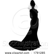 Vector Illustration of Bride Bridal Wedding Dress Silhouette Lady Design by AtStockIllustration