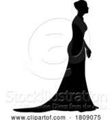 Vector Illustration of Bride Bridal Wedding Dress Silhouette Lady Design by AtStockIllustration