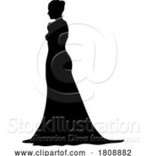 Vector Illustration of Bride Bridal Wedding Dress Silhouette Lady Design by AtStockIllustration