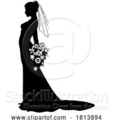 Vector Illustration of Bride Bridal Wedding Dress Silhouette Lady Design by AtStockIllustration