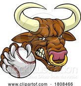 Vector Illustration of Bull Minotaur Longhorn Cow Baseball Mascot by AtStockIllustration