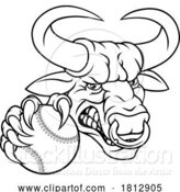 Vector Illustration of Bull Minotaur Longhorn Cow Baseball Mascot by AtStockIllustration